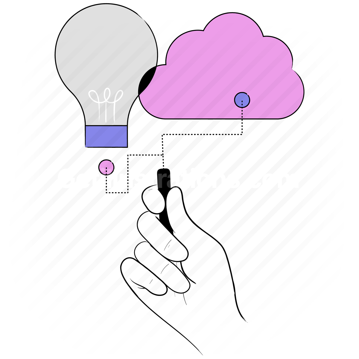 hand, gesture, cloud, archive, data, database, lightbulb, idea